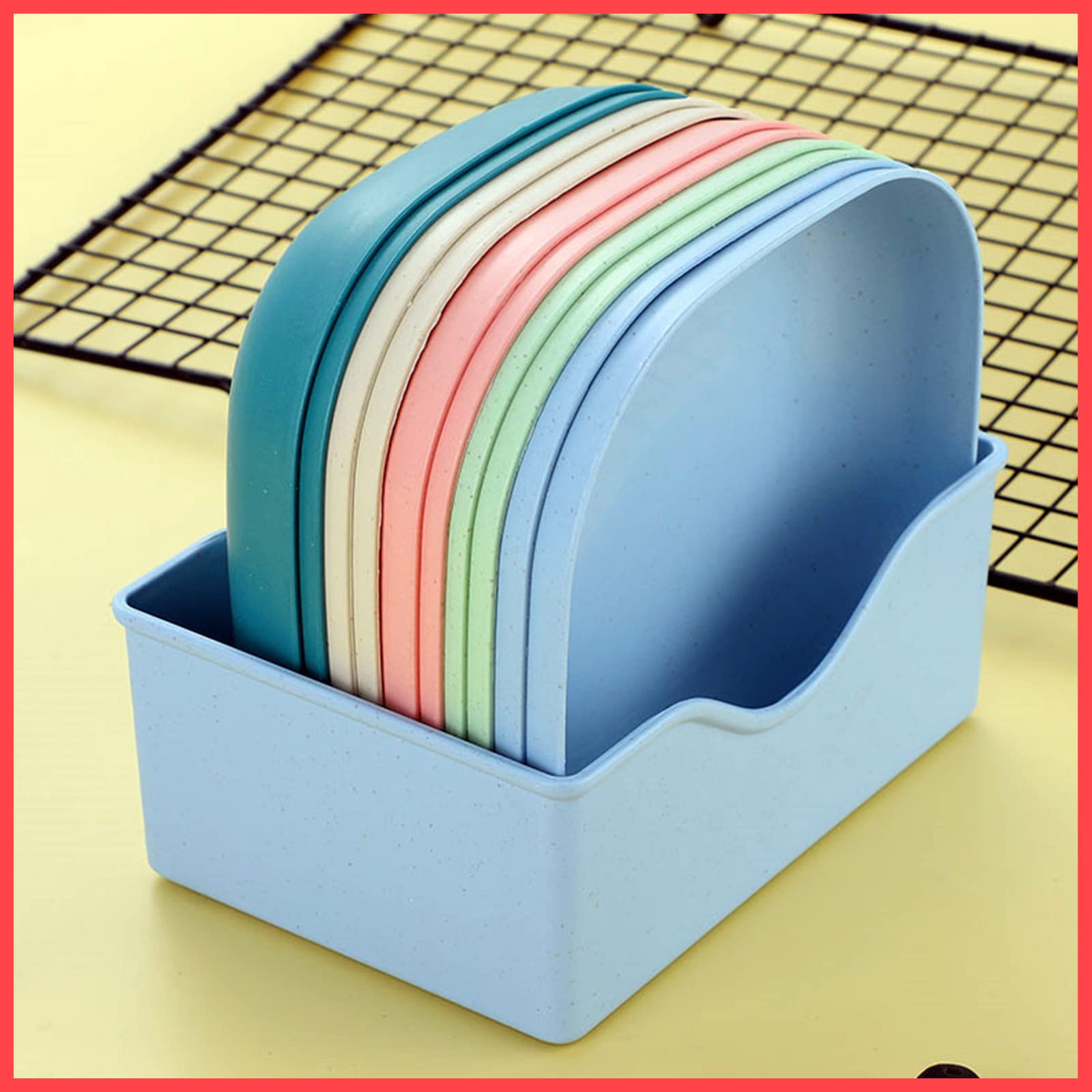 Wolpin Square Plastic Dinner Plate Set (Set Of 10 Pcs) Colorful Snacks/Breakfast Plate With Stand